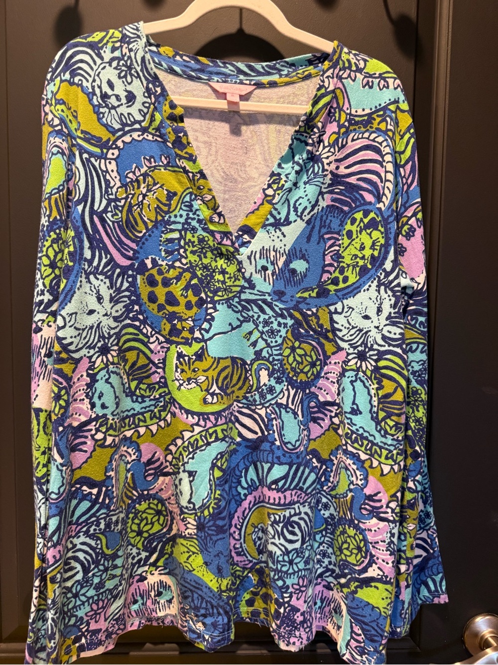 Lilly Pulitzer Blue Aqua Lime Printed V-Neck Top